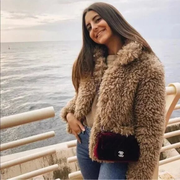 Zara Soft Fluffy Faux Fur Teddy Coat Jacket Tan Beige Brown Blogger Fav Size XS - Picture 2 of 8